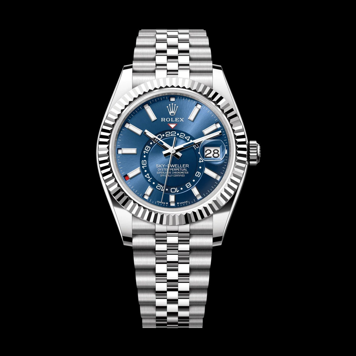 Rolex Sky-Dweller 336934: Oystersteel, Bright Blue Dial, Jubilee Bracelet